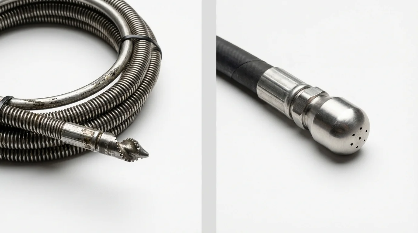 Drain snake cable and hydro jetting nozzle used for drain cleaning in Compton, CA
