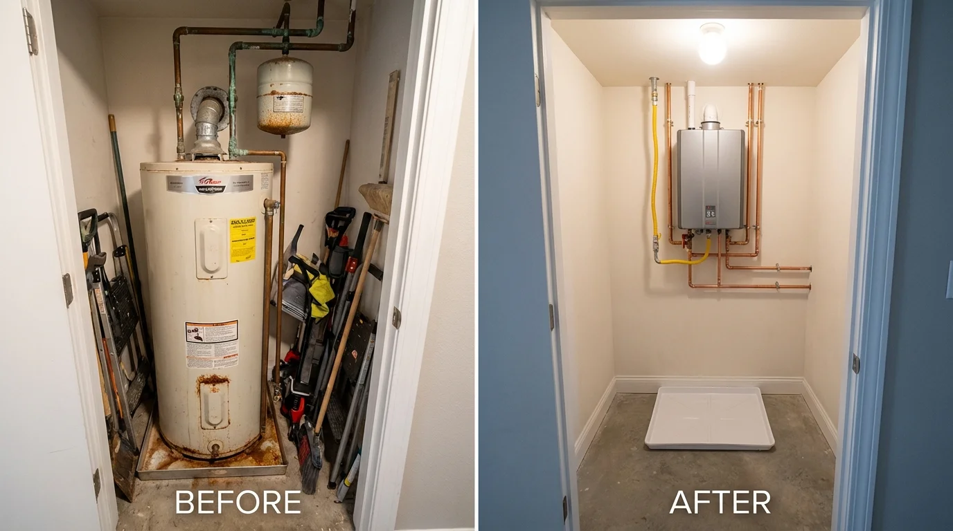 Tank water heater versus wall-mounted tankless unit comparison for Compton, CA homeowners