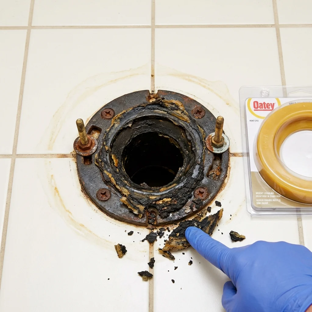 Failed wax ring showing water seepage at the base of a toilet in a Compton, CA home