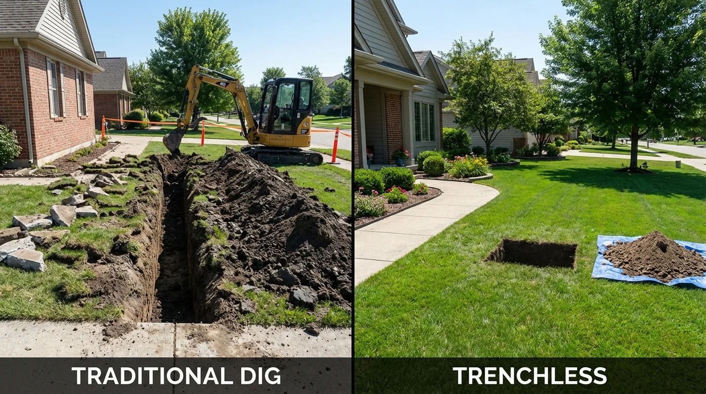 Trenchless sewer repair with minimal yard damage versus traditional excavation in Compton, CA